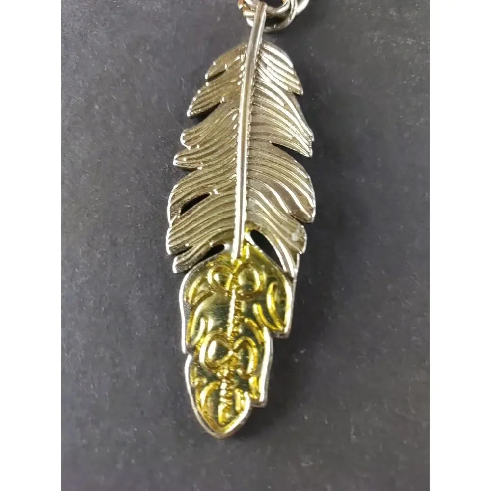 Jessica Simpson Feather Luggage Tag Heavy Gold Tone 5 3/4